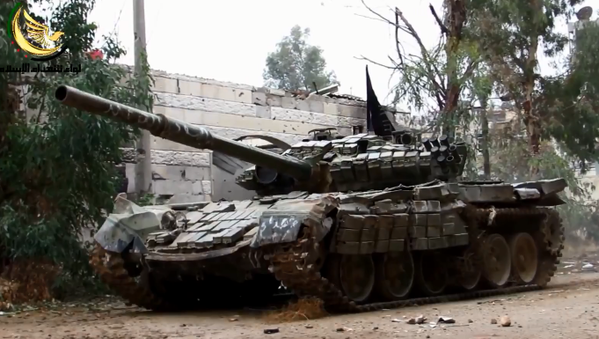 A Syrian rebel T-72 is active in the narrow streets of eastern  