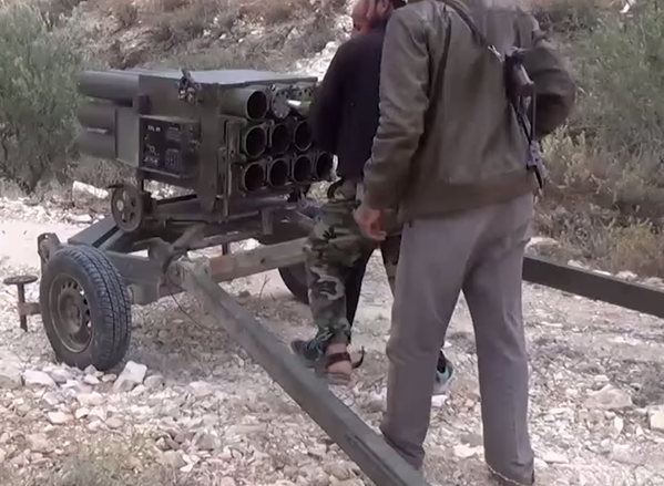 RAK-12 128 mm MRL with M91 type rockets of FSA in Daraa, Syria.  