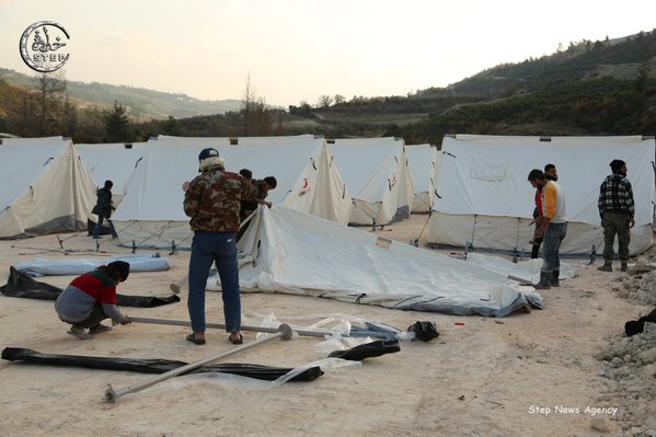 People building camps on Syria-Turkey border plus distribution of food package Latakia Syria
