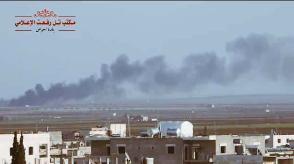 Moment of #USA airstrikes on #alHaras town #Aleppo cs #Syria