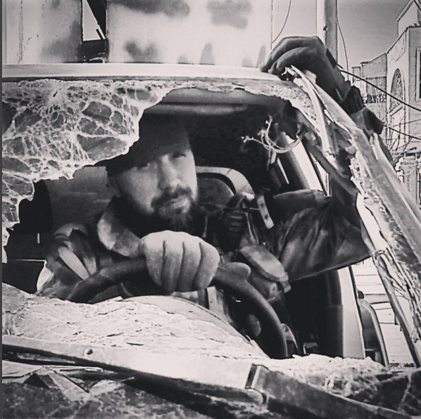 Russian Vlad Korneev in Deir Ez Zor. 1st pic hotel, 2nd pic airport 