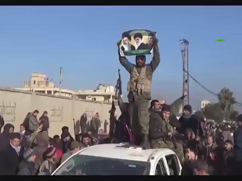 #Iran backed Shia militias in #Nubul, north rural #Aleppo, #Syrian“Labayk Ya Khamenei” 