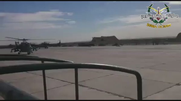 Russian Mi-24s taking off from Shayrat airbase, Homs 