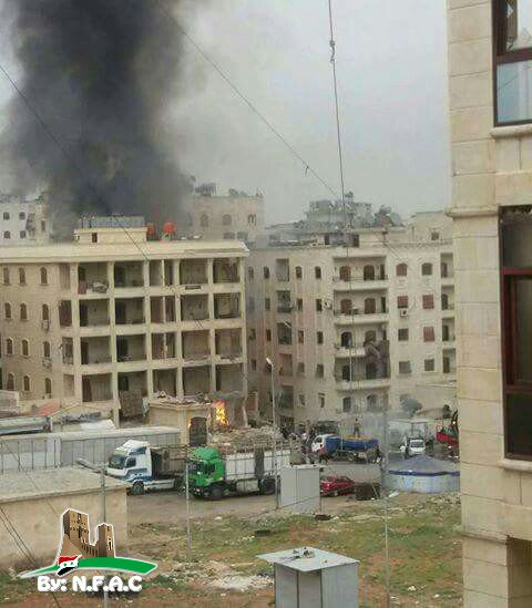 Fire in civilians buildings in west Aleppo due to rebels shelling today 