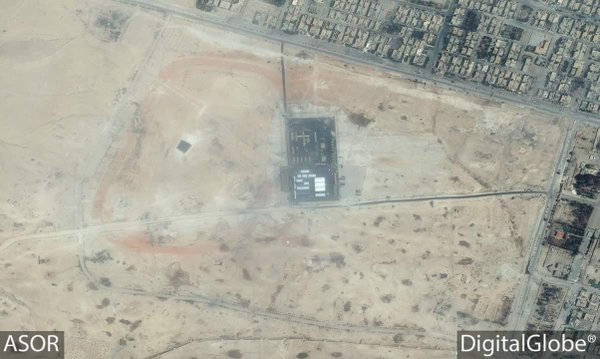 Aerial photos for the Russia|n army camp. Inside the archaeological area in the city of Palmyra 