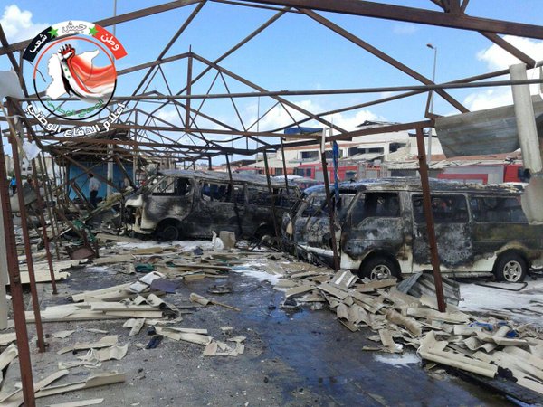 Das Bombardierung in Tartus Syrien. Widersprüchliche Berichte, dass eine Rakete oder Selbstmordanschlag war