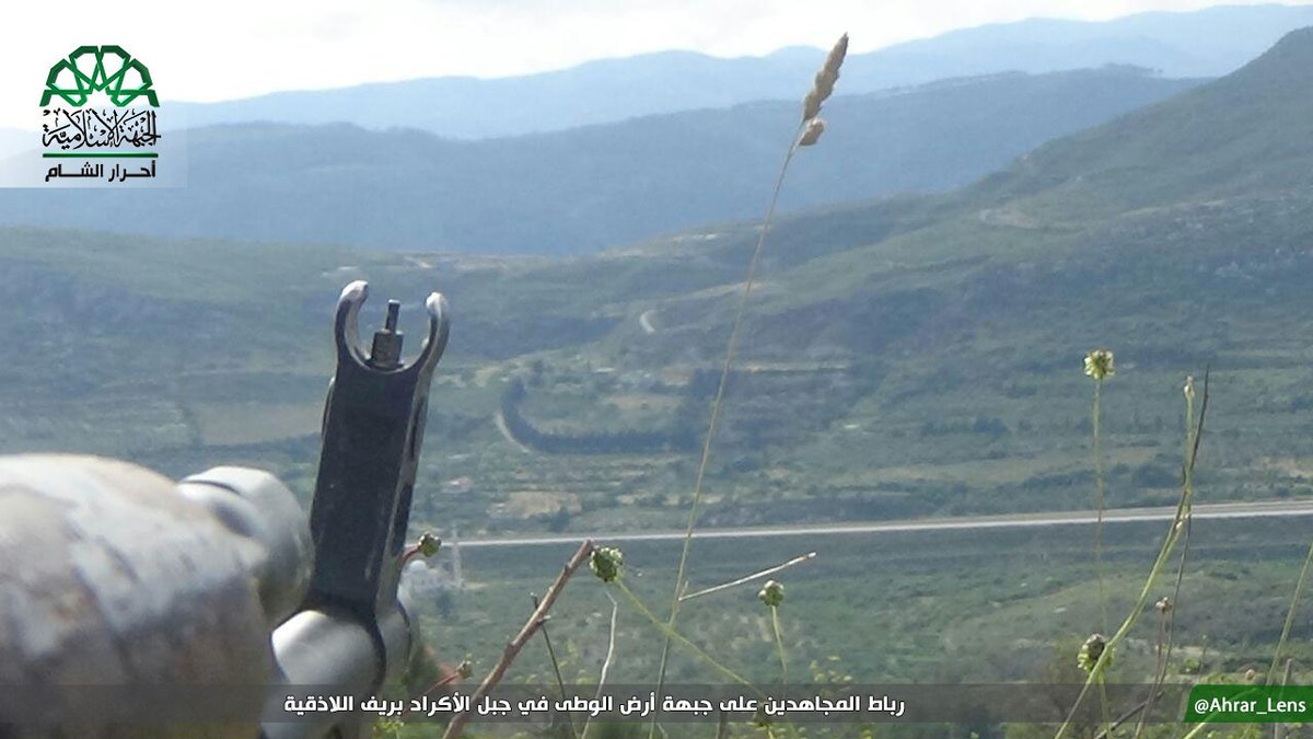 Ahrar Al-Sham positions overlooking strategic M4 highway (Latakia-Aleppo) in Jebal Al-Akrad, N. Latakia.  