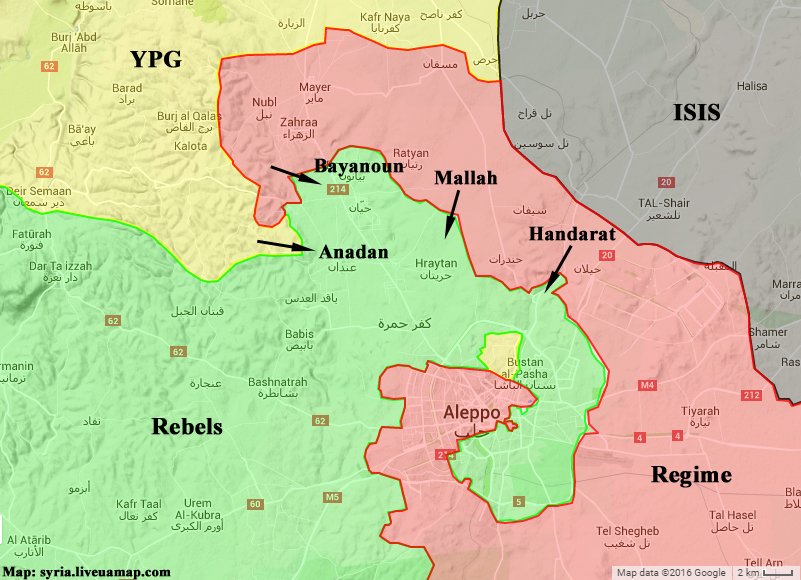 Aleppo Battle: pro-Regime forces launched a dozen assaults from 4 axes to try to besiege Rebels since 2 months.  