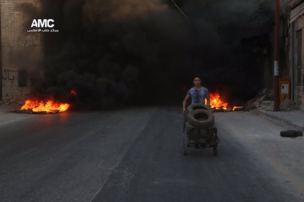 People burning tires - early today in Aleppo