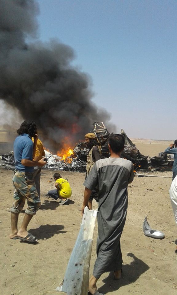 Wreckage of helicopter shot down by Rebels in S. Aleppo. Pilot dead.  