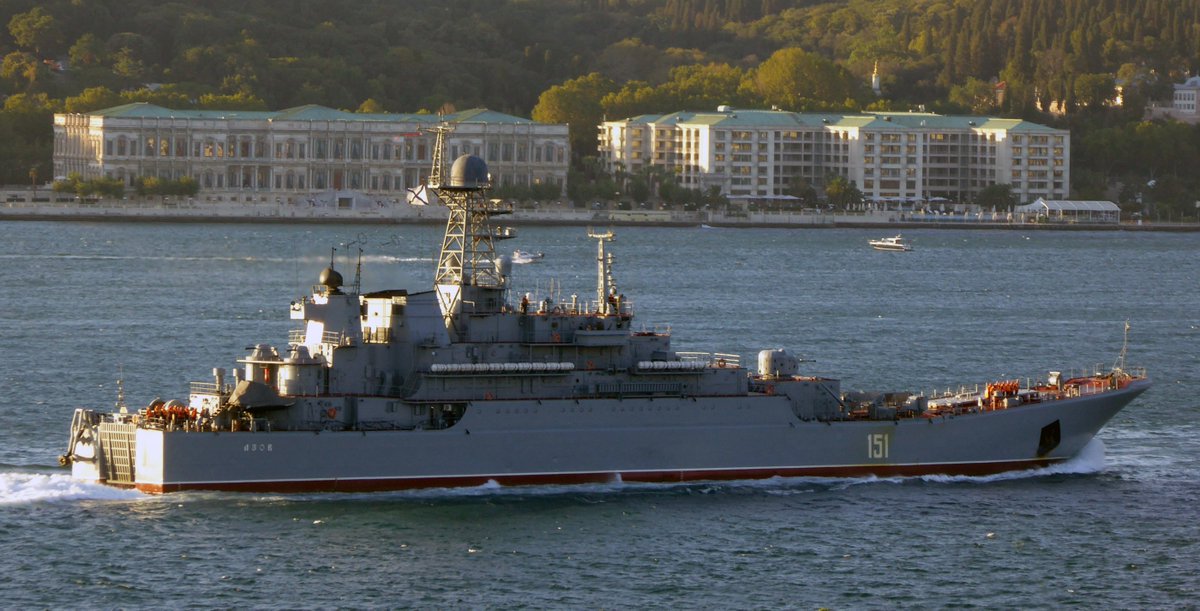 Russian Navy Ropucha Class landing ships G.Pobedonosets 016  and  Azov 151 northbound on the Bosphorus today @ 19.00 local  