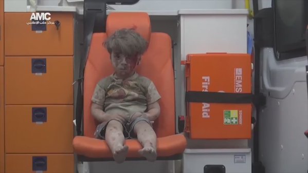 Footage: Child who survived a Russian or Syrian Government airstrike tonight in Aleppo.