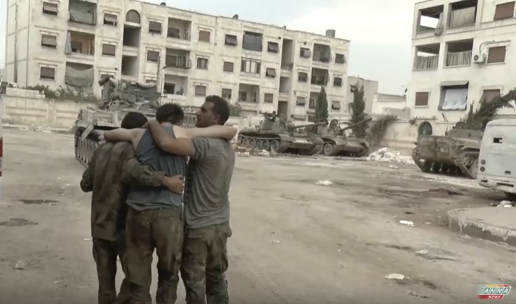 Liwa al-Quds armor near Ramouseh artillery base. T-55s, BREM-1 ARV, BMP-2.  