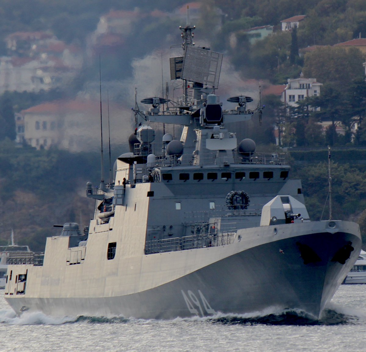 NATO ships and planes' recognition silhouettes on the bridge of Rus Navy Admiral Grigorovich 494 during its BlackSea-bound Bosphorus transit  