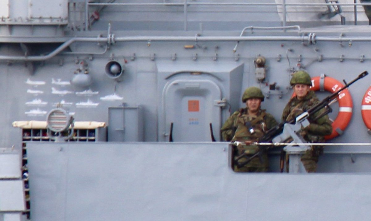 NATO ships and planes' recognition silhouettes on the bridge of Rus Navy Admiral Grigorovich 494 during its BlackSea-bound Bosphorus transit  