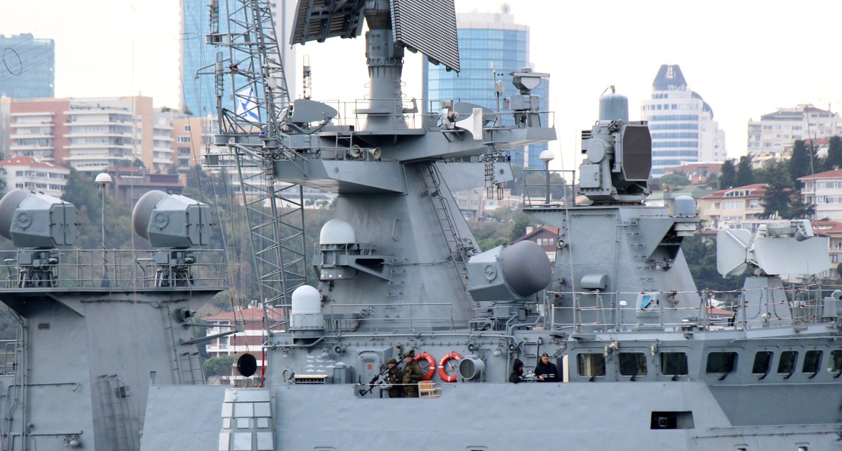 NATO ships and planes' recognition silhouettes on the bridge of Rus Navy Admiral Grigorovich 494 during its BlackSea-bound Bosphorus transit  