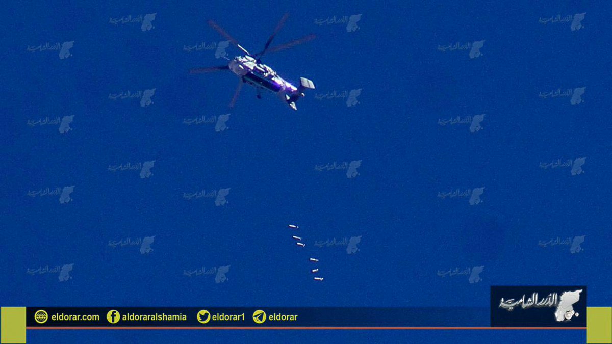 S. Damascus: rare insight of a Syrian Navy Ka-27 dropping bombs on Khan As-Sheih pocket