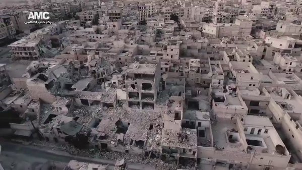 Aerial footage shows destruction and devastation of entire neighbourhoods in Eastern Aleppo, Syria