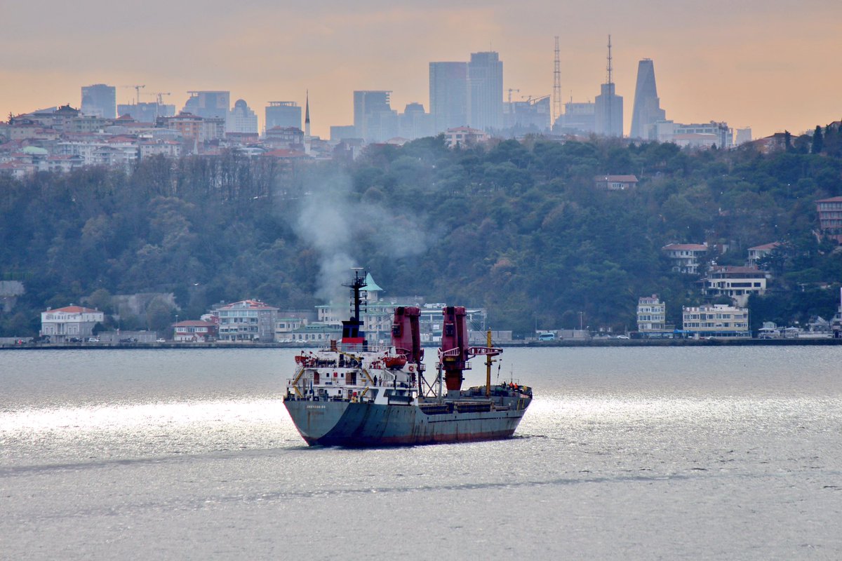 Russian Navy auxiliary fleet cargo vessel Dvinitsa-50 departs the Black Sea and ...