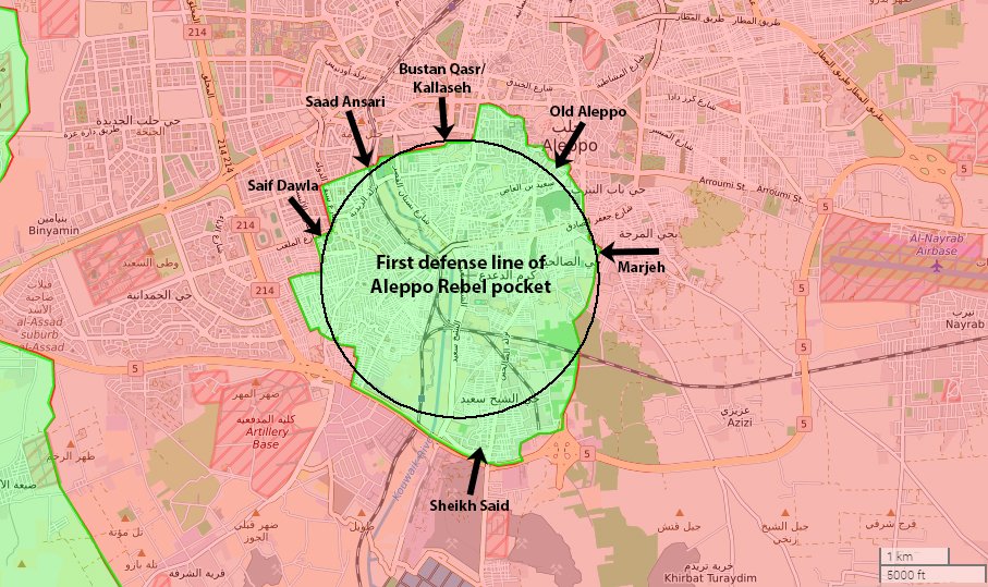 Aleppo: fierce Rebel resistance  and  reorganized defenses stalling pro-Government forces trying to advance in heart of Rebel pocket (~20 km²).  