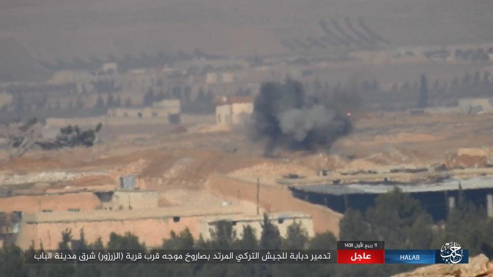 ISIS destroy Turkish tank with ATGM near al-Zarzour village east Al-Bab, Syria  
