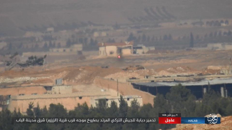 ISIS destroy Turkish tank with ATGM near al-Zarzour village east Al-Bab, Syria  