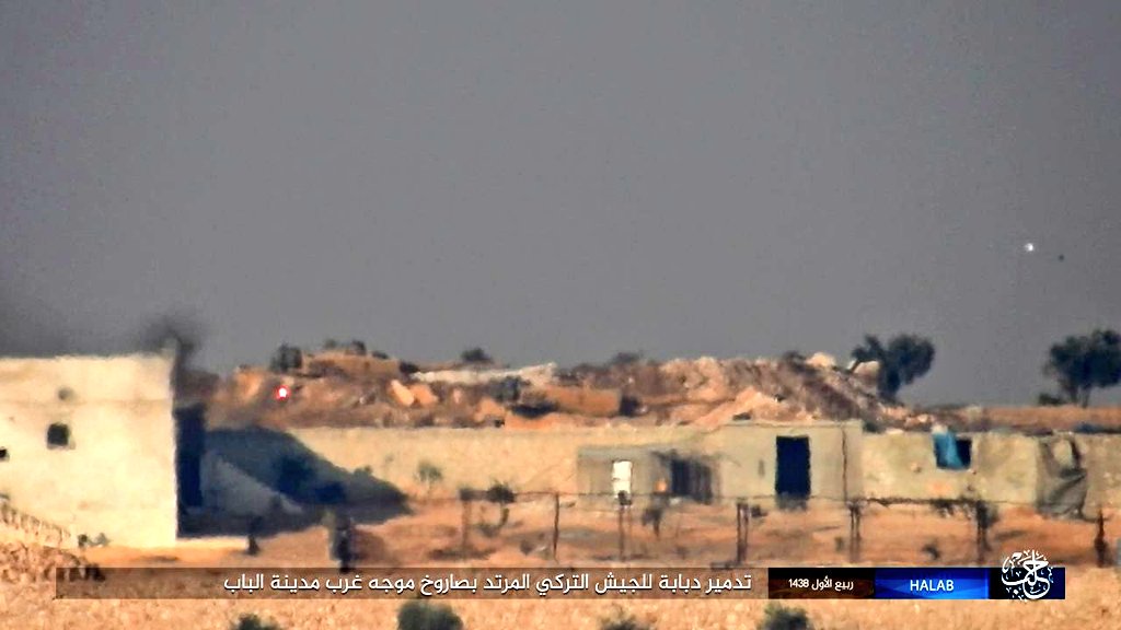 #ISIS ATGM hit on #Turkey Land Forces Leopard 2A4 near Al Bab #Aleppo #Syria