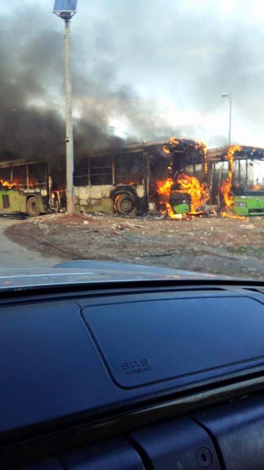 More pics of the buses which were burned by militants near Sarmin south of Binnish, Idlib  