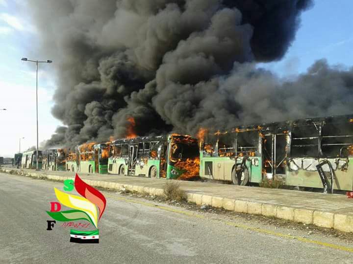 More pics of the buses which were burned by militants near Sarmin south of Binnish, Idlib  