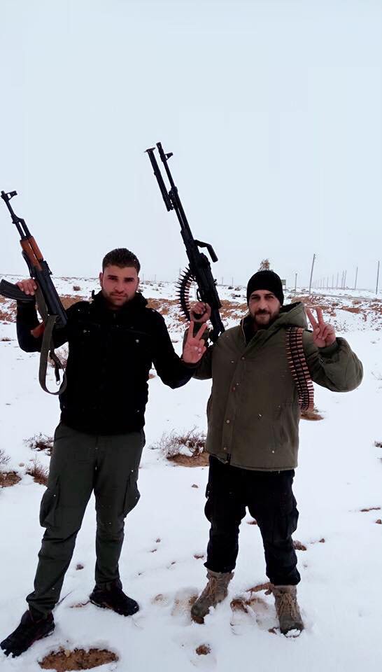 Syrian Army and Syrian Republican Guard defending T4 Airbase and the outskirts in Southeastern Homs CS from Daesh today 