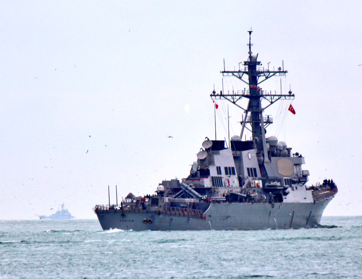 Bosphorus Crossing: Just after USS Porter's Med-bound Bosphorus transit, Russian Navy BF Korolev 130 entered Strait after returning from Syria  