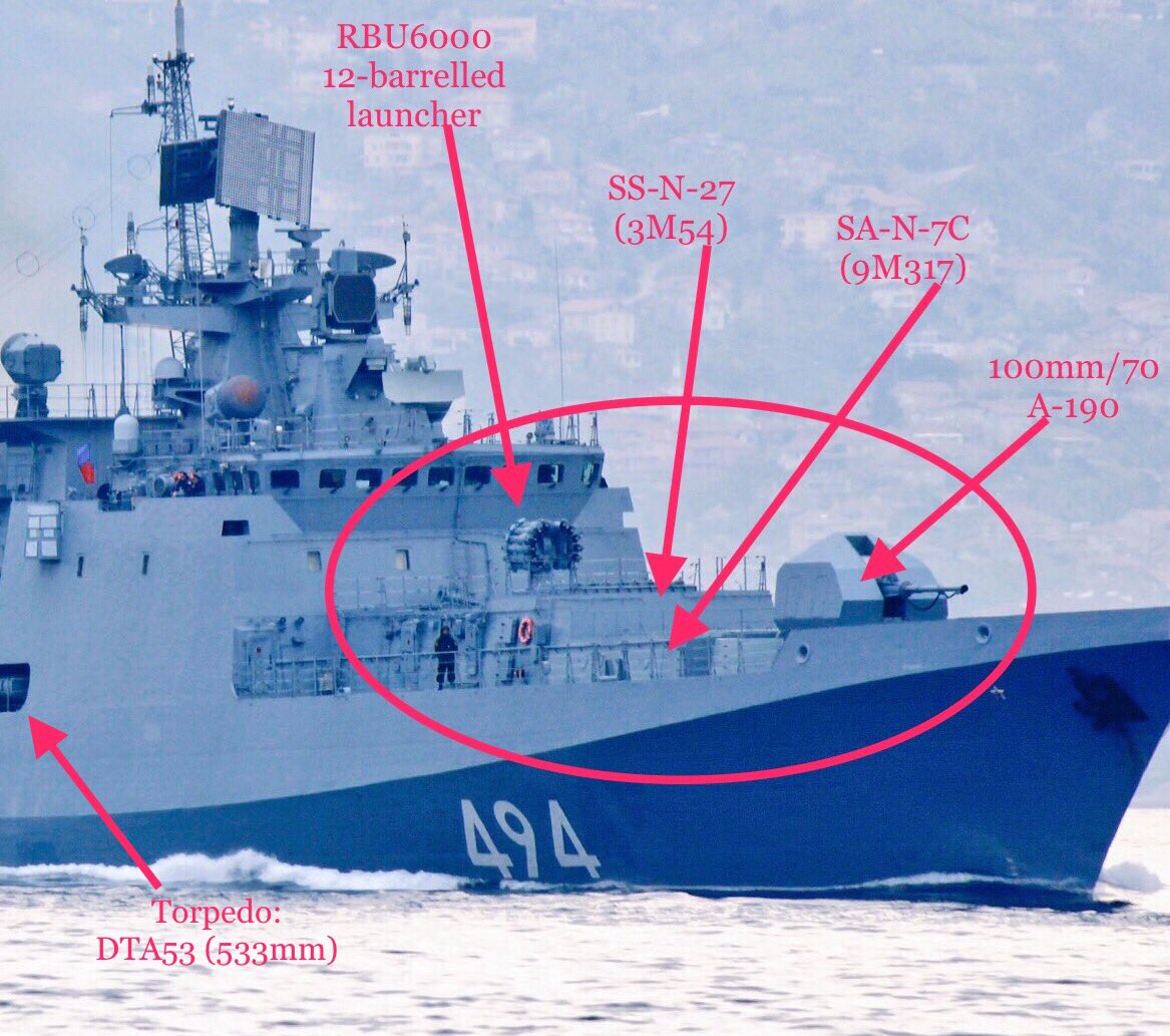 Russian Navy frigate Admiral Grigorovich transits Bosphorus en route to Eastern Med. Armed with Caliber cruise missiles  