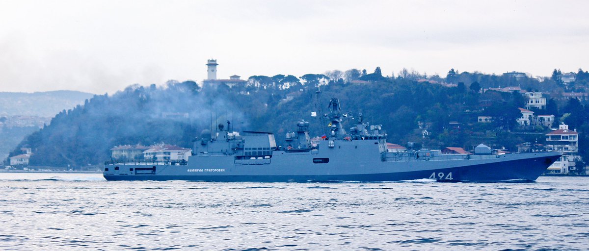 Russian Navy frigate Admiral Grigorovich transits Bosphorus en route to Eastern Med. Armed with Caliber cruise missiles  