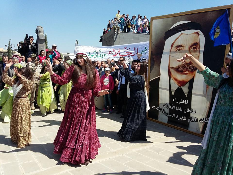 Syrian Independence Day celebrations in the city of as-Suwayda today, Syria.