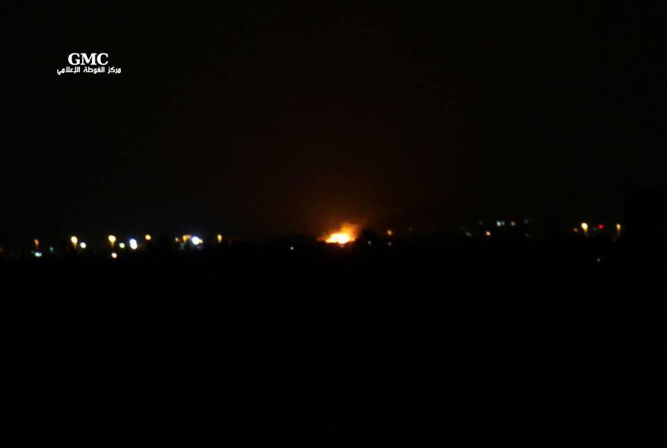 Photo Showing the Perimeter of Damascus International Airport on Fire after being struck by Israel Israeli Jets.  