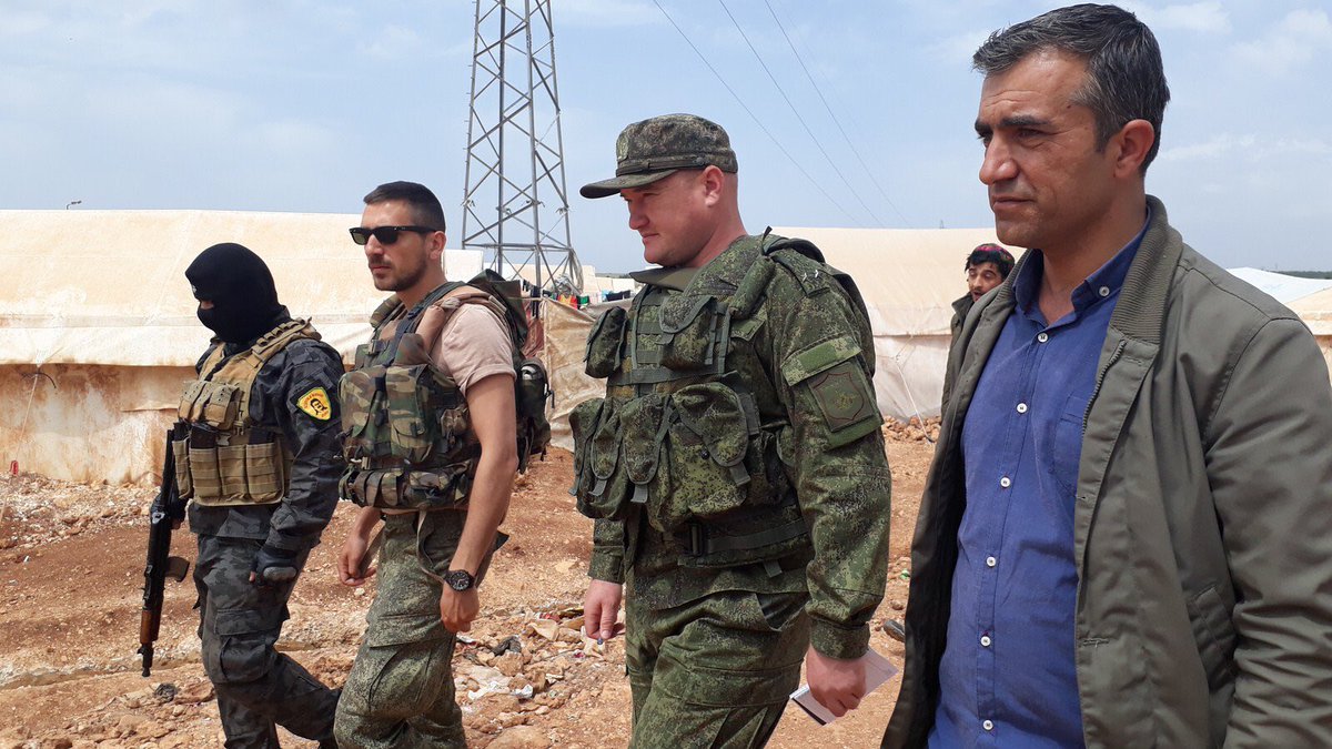 Russian delegation accompany the YPG in Efrîn canton, visiting Rubar refugee camp which was shelled by Turkish forces yesterday.  
