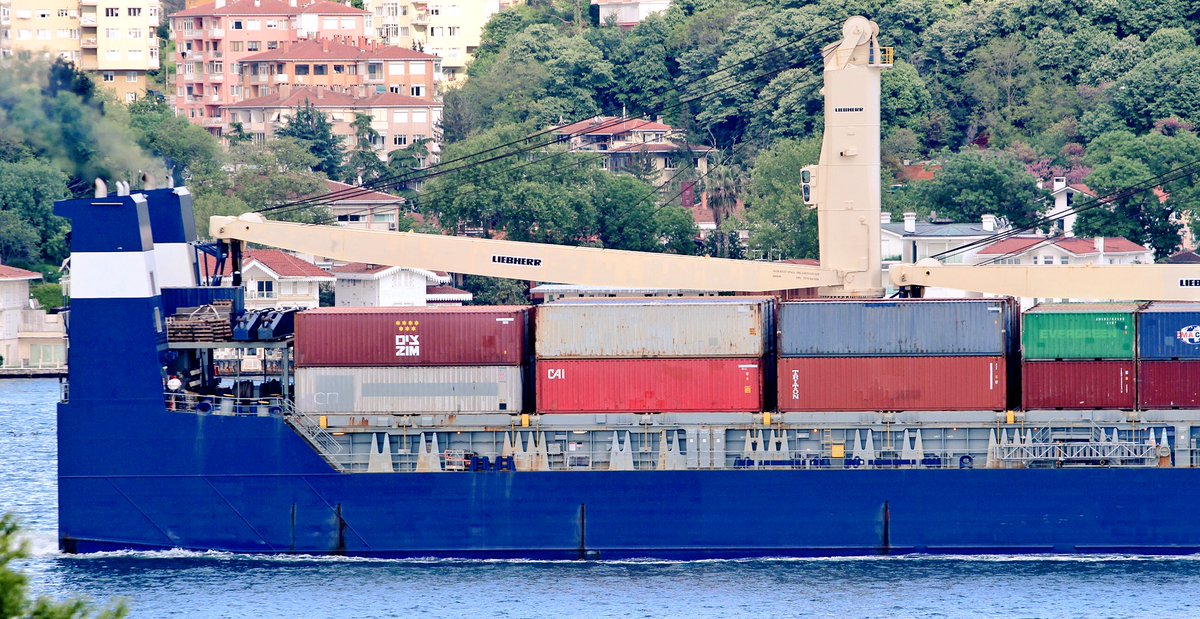 From Novorossiysk, Russia flag RORO Sparta transits Bosphorus en route to Tartus Syria carrying container boxes  