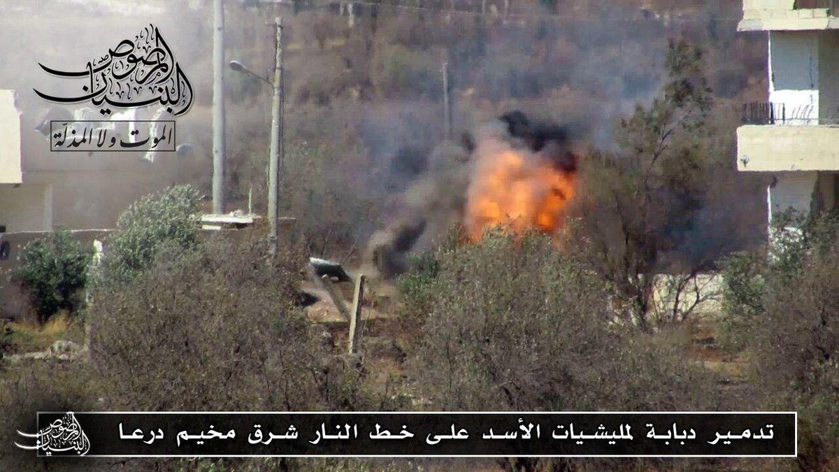 #Daraa: Al-Bunian Al-Marsous operation room destroyed a T-72 Adra on East front.  