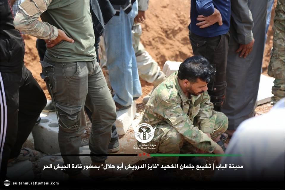 The funeral of commander Abu Hilal. He died after (an ISIS) IED attack in Al-Bab