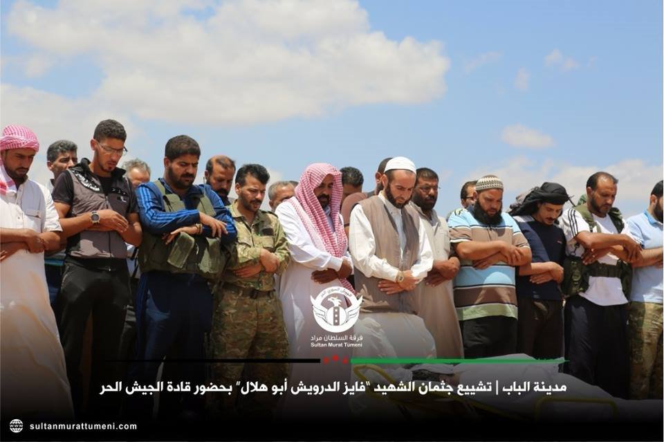 The funeral of commander Abu Hilal. He died after (an ISIS) IED attack in Al-Bab