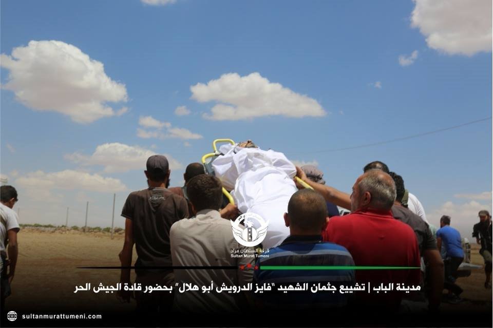 The funeral of commander Abu Hilal. He died after (an ISIS) IED attack in Al-Bab