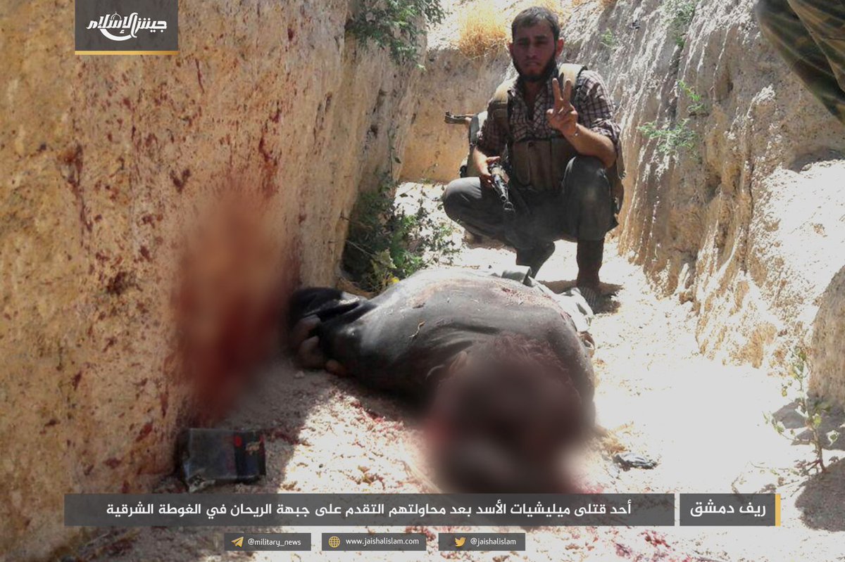 Damascus: The bodies of government soldiers scatter the Reyhan front after Jaysh al-Islam had repelled their assault. A Government officer, Lieutenant Ahmad Abbas, was among those reportedly killed on the Reyhan front today after the failed attack.