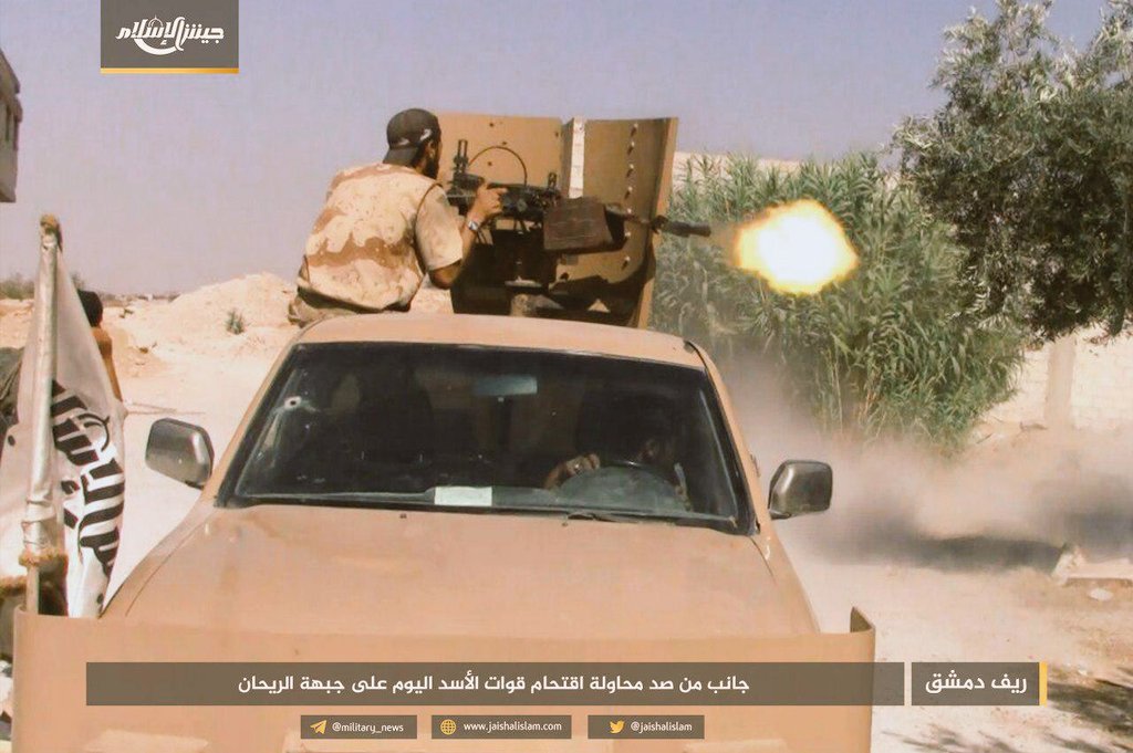 Damascus: Jaysh al-Islam claims to have killed 35 pro-government forces today on the Reyhan front and damaged two tanks and a BMP, eastern Ghouta, Syria.  