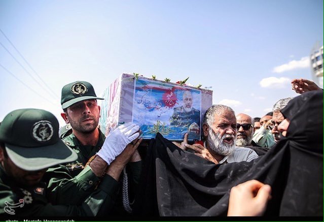 Senior Iranian IRGC commander Esmail Khosh-Mohammadi, who was killed in an attack near the Iraq-Syria border being buried in Gorgan, Iran