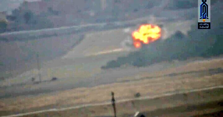 ATGM strike on one of the government tanks by HTS in Arfah - Hama   