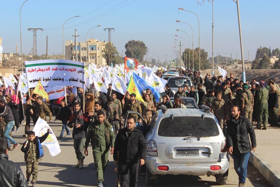 For the first time since the SDF takeover of Tabakah city western of Rakkah. A demonstration called for the overthrow of the Assad government as a result of Assad's statements and described the Kurds as traitors   