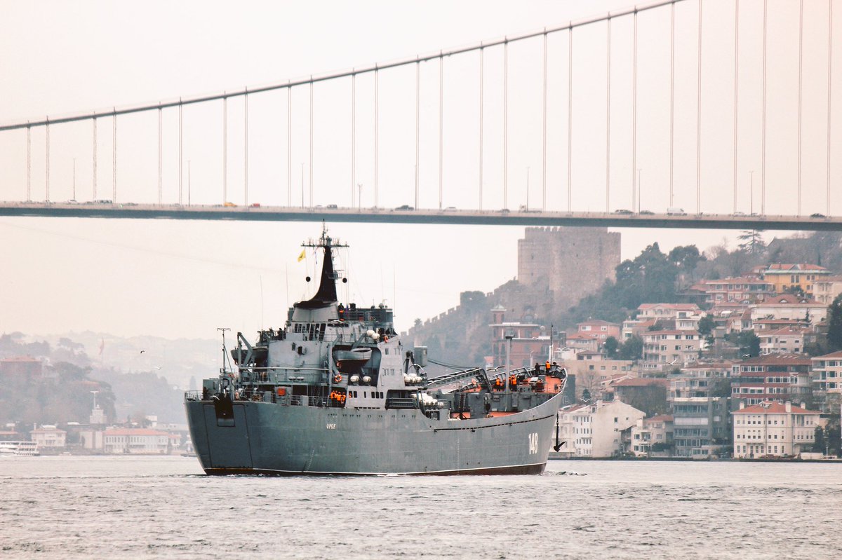 Recommissioned to Russian Navy Black Sea Fleet after its 2004 retirement in Tuapse: Project 1171 BSF Tapir/Alligator class LST Orsk 148 transits Mediterranean-bound Bosphorus en route to Tartus for its 1st Syria campaign deployment in 2017.   