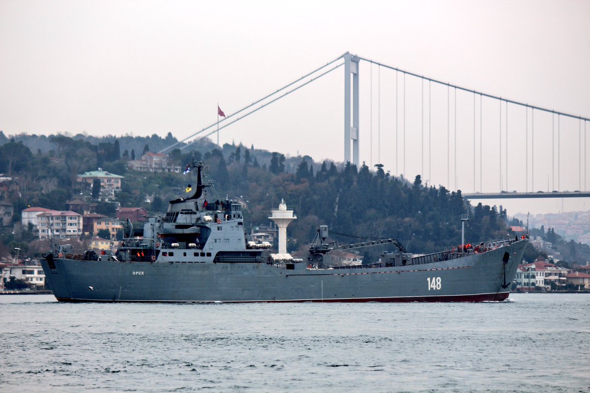 Recommissioned to Russian Navy Black Sea Fleet after its 2004 retirement in Tuapse: Project 1171 BSF Tapir/Alligator class LST Orsk 148 transits Mediterranean-bound Bosphorus en route to Tartus for its 1st Syria campaign deployment in 2017.   