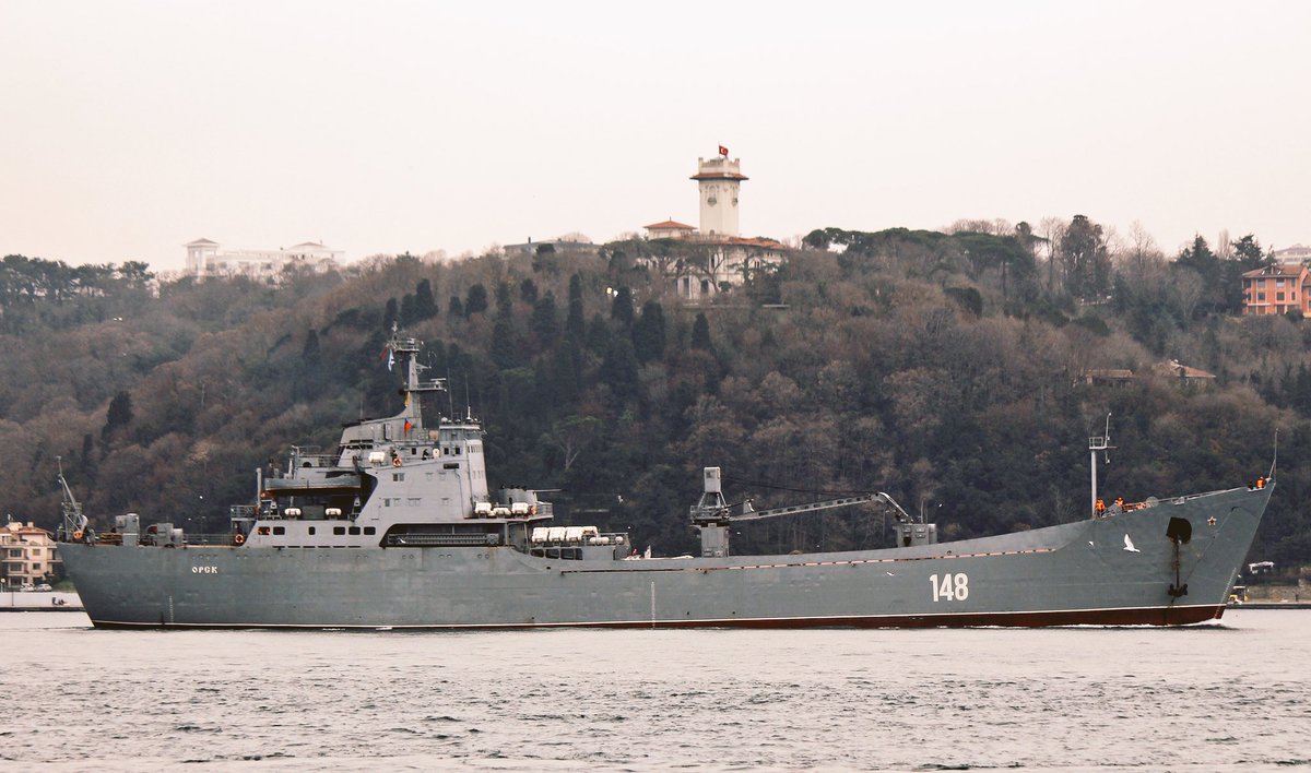 Recommissioned to Russian Navy Black Sea Fleet after its 2004 retirement in Tuapse: Project 1171 BSF Tapir/Alligator class LST Orsk 148 transits Mediterranean-bound Bosphorus en route to Tartus for its 1st Syria campaign deployment in 2017.   