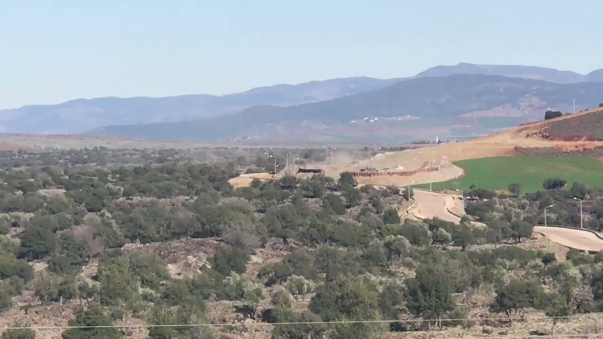 Turkish tanks moving along their base at the Syria border #Afrin   